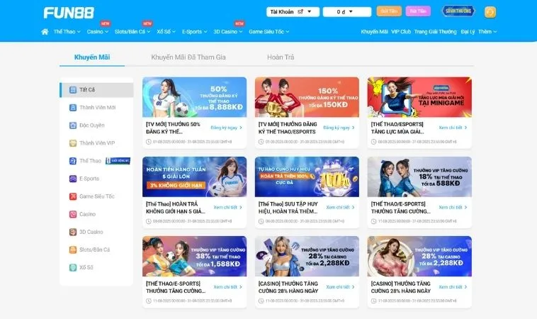 Nhà cái FUN88 triển khai nhiều ưu đãi cực khủng tặng hội viên