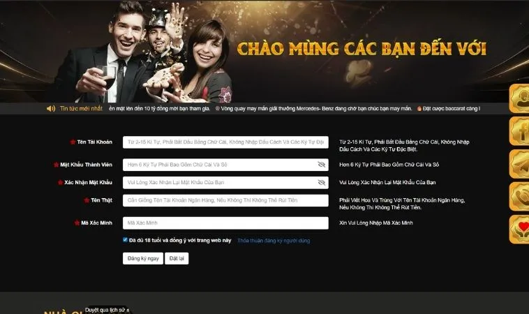 Biểu mẫu đăng ký chơi game tại Vinbet