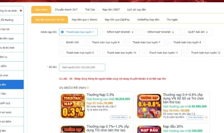 Nạp tiền tại Sodo66 hỗ trợ nhiều phương thức
