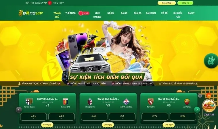Giao diện nhà cái Bongvip thiết kế đẹp, chuyên nghiệp