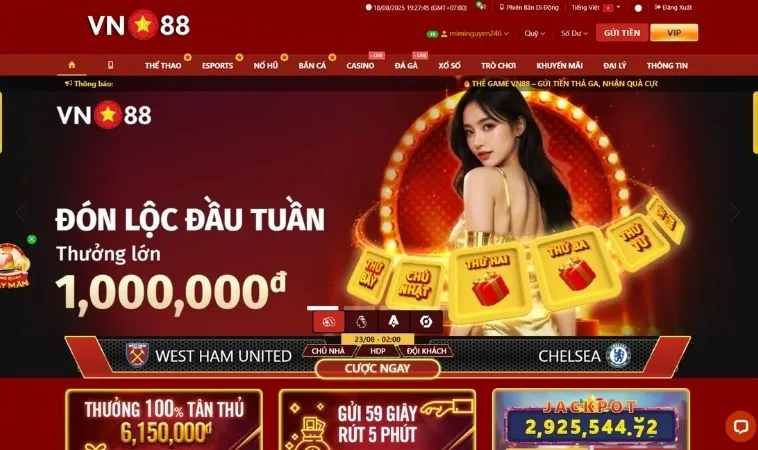 Giao diện website VN88 thiết kế đẹp, ấn tượng