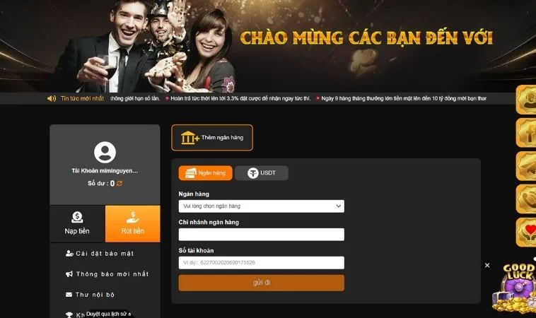 Giao diện rút tiền tại VL88 nhanh chóng